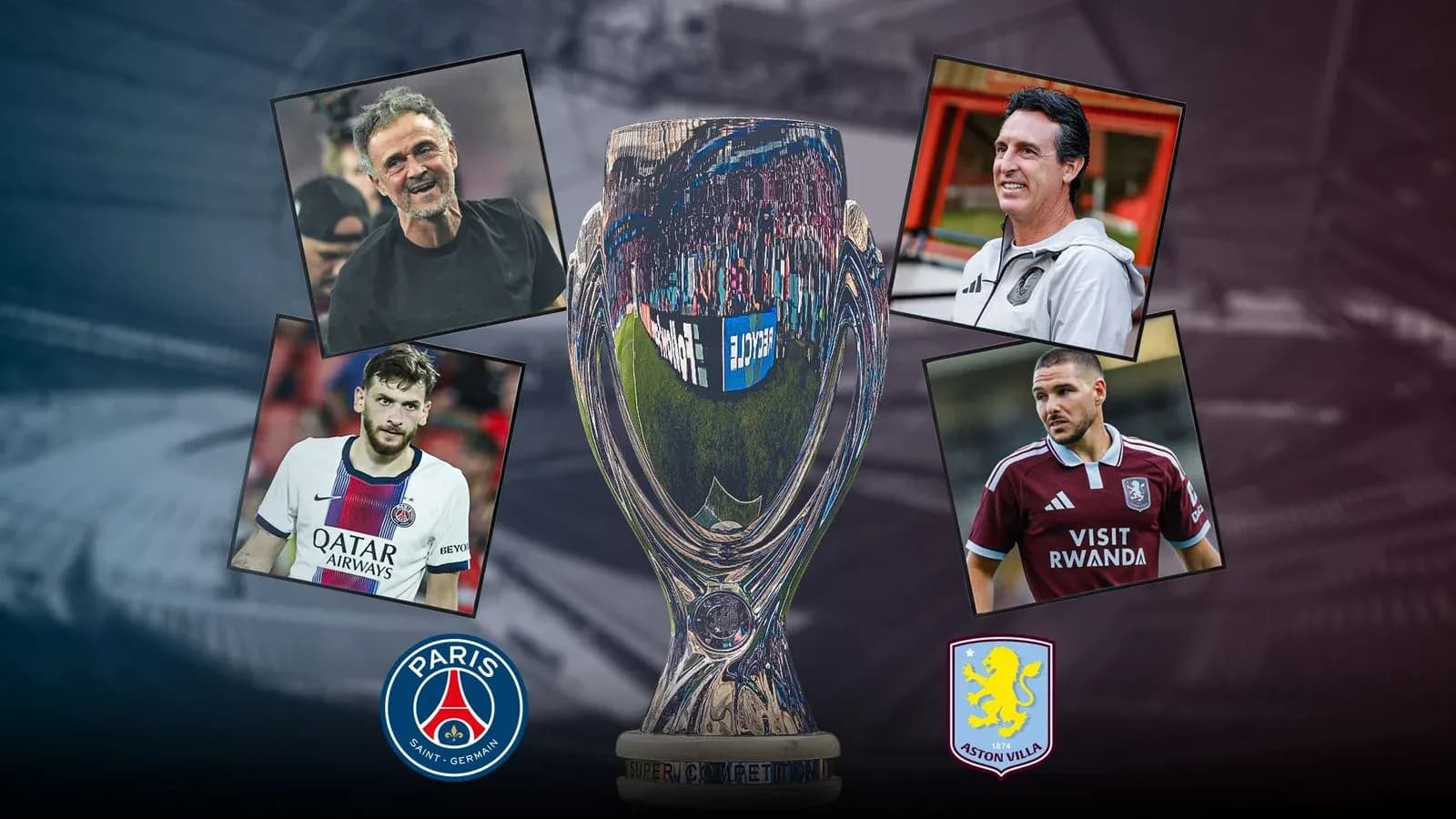 Trofeo de Supercopa con entrenadores y jugadores destacados Trofeo de Supercopa con entrenadores y jugadores destacados