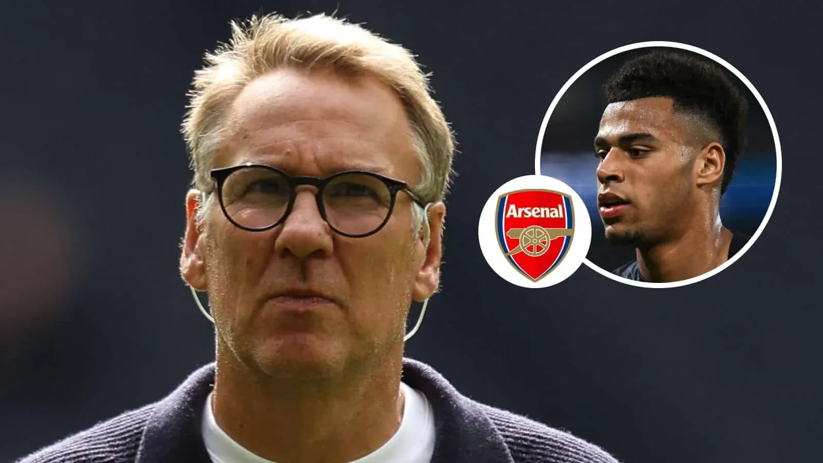 Hombre con gafas mirando a la cámara con logo de Arsenal Hombre con gafas mirando a la cámara con logo de Arsenal